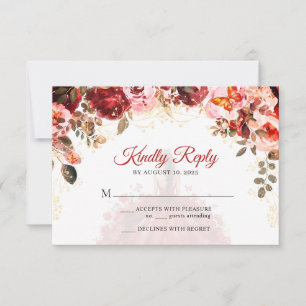 Tarjeta De Confirmación De Asistencia Scarlet Elegance Floral Princesa Quinceañera