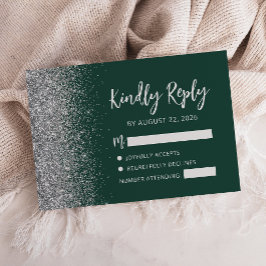 Tarjeta De Confirmación De Asistencia Script de borde de brillo plateado verde esmeralda