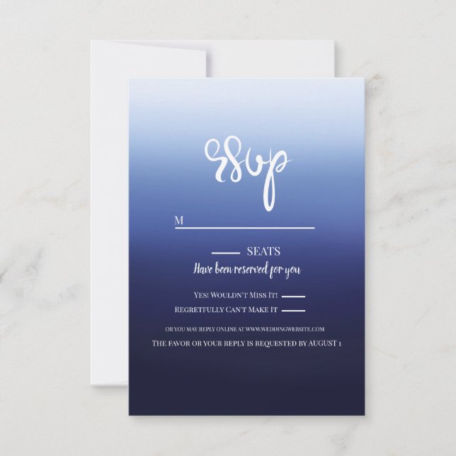 Tarjeta De Confirmación De Asistencia Sea Ocean Blue Modern Minimal Beach Wedding (Anverso)