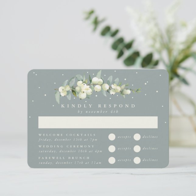 Tarjeta De Confirmación De Asistencia Seafoam Snowberry+Eucalyptus Boda multievento (Anverso de pie)
