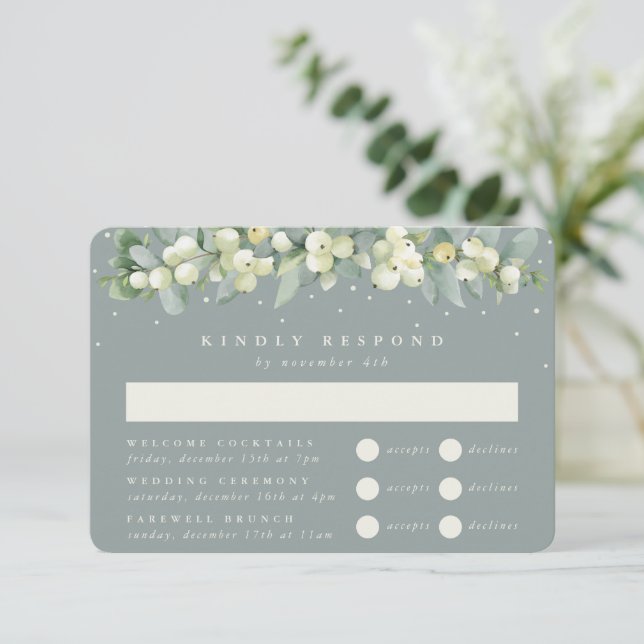 Tarjeta De Confirmación De Asistencia Seafoam Snowberry+Eucalyptus Boda multievento (Anverso de pie)