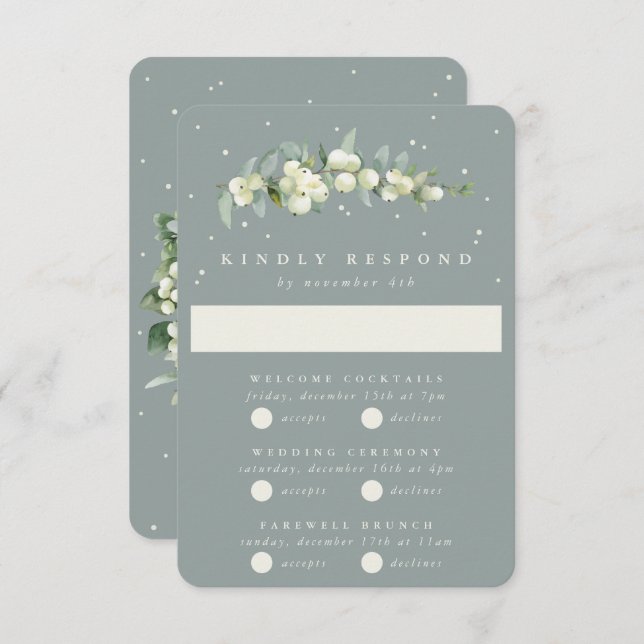 Tarjeta De Confirmación De Asistencia Seafoam Snowberry+Eucalyptus Boda multievento (Anverso / Reverso)