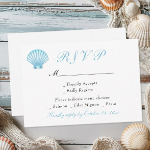 Tarjeta De Confirmación De Asistencia Seashell Elegant Nautical Beach Coastal Boda