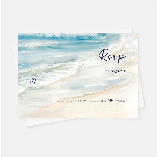 Tarjeta De Confirmación De Asistencia Seaside Serenity Ocean Waves Beach Wedding (Subido por el creador)