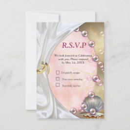 Tarjeta De Confirmación De Asistencia Seda de marfil, encaje de oro y perlas y mármol