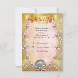 Tarjeta De Confirmación De Asistencia Seda de marfil, encaje de oro y perlas y mármol