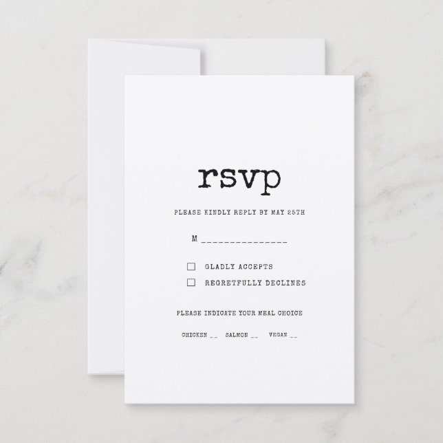 Tarjeta De Confirmación De Asistencia Selección de boda de máquina de escribir minimalis (Anverso)