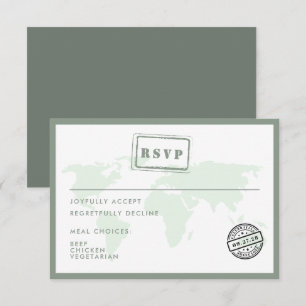 Tarjeta De Confirmación De Asistencia Sello de fecha de boda del mapa del mundo verde