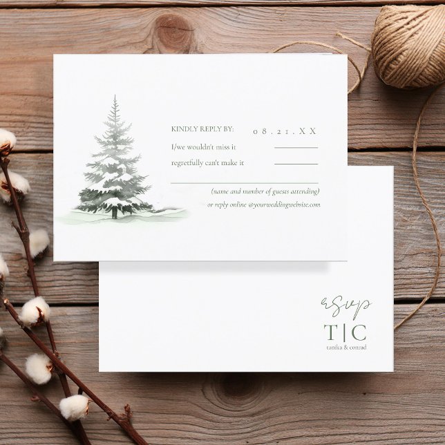 Tarjeta De Confirmación De Asistencia Selva verde de bodas de invierno rústica ID1049 (Subido por el creador)