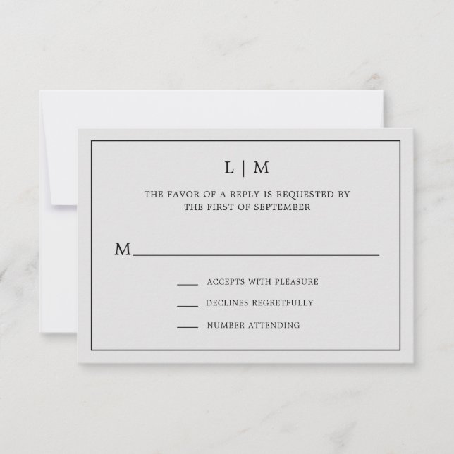Tarjeta De Confirmación De Asistencia Sencilla Boda Elegante en Monograma Gris Claro (Anverso)