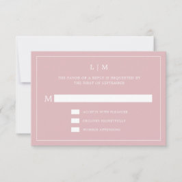 Tarjeta De Confirmación De Asistencia Sencilla boda elegante monograma rosa claro
