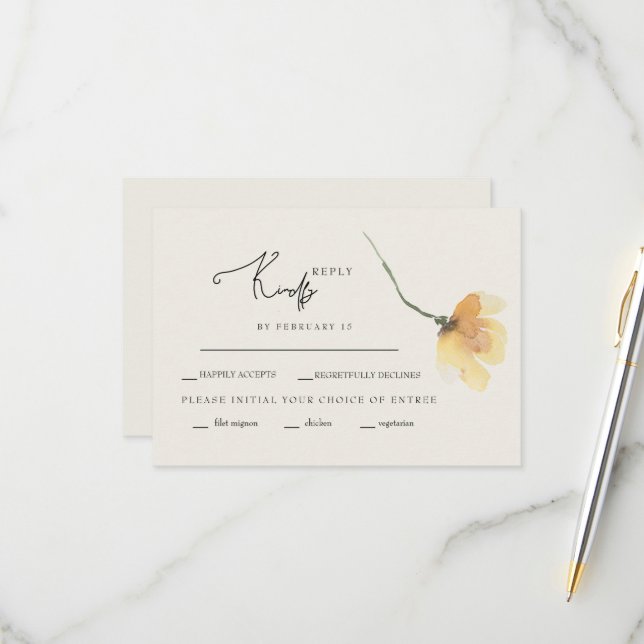 Tarjeta De Confirmación De Asistencia Sencilla Crema de Estrellas Florales Amarillas RSV (Anverso/Reverso In Situ)