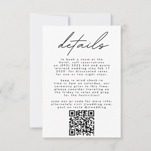 Tarjeta De Confirmación De Asistencia Sencillamente elegante Boda de texto en blanco y n (Anverso)