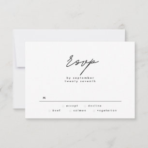 Tarjeta De Confirmación De Asistencia Sencillamente elegante Boda de texto en blanco y n