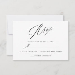 Tarjeta De Confirmación De Asistencia Sencillo Boda de guiones elegantes de blanco negro