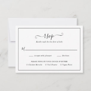 Tarjeta De Confirmación De Asistencia Sencillo Boda elegante de comidas en blanco y negr