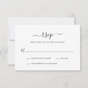 Tarjeta De Confirmación De Asistencia Sencillo Boda moderno elegante en blanco y negro