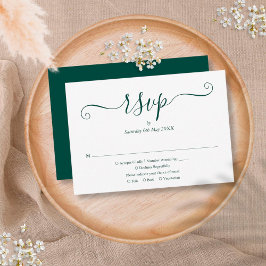 Tarjeta De Confirmación De Asistencia Sencillo Boda verde esmeralda con guión elegante