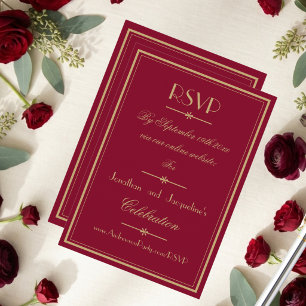 Tarjeta De Confirmación De Asistencia Sencillo Clásico Elegante Dorado Script Chic Burgu