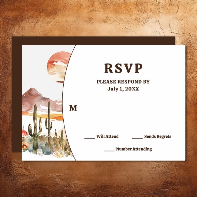 Tarjeta De Confirmación De Asistencia Sencillo Desierto Cactus Boda del Boho Occidental (Simple Desert Cactus Western Boho Wedding RSVP Card)