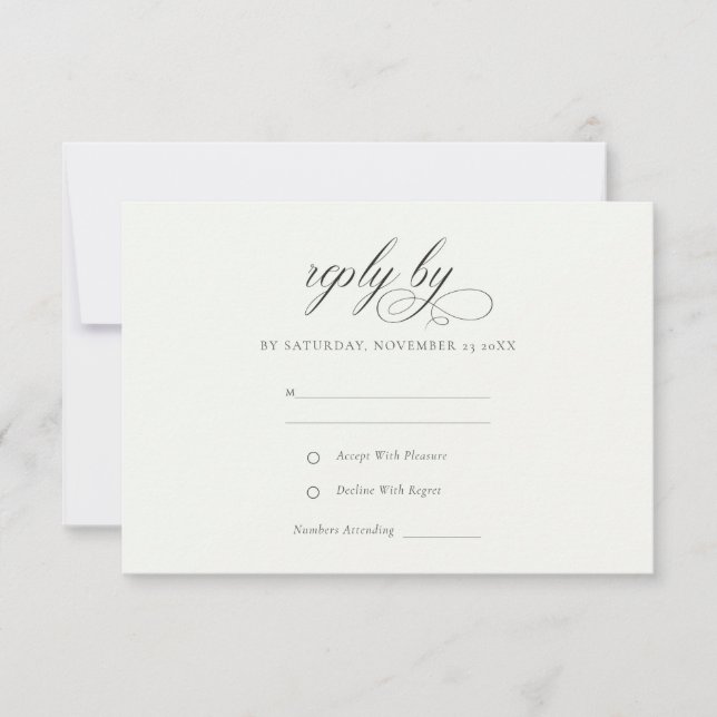 Tarjeta De Confirmación De Asistencia Sencillo guión elegante Boda blanco y negro (Anverso)