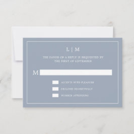 Tarjeta De Confirmación De Asistencia Sencillo y turbio Monograma Azul Elegante Boda