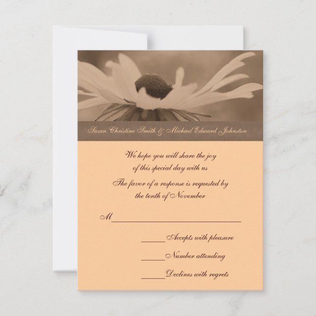 Tarjeta De Confirmación De Asistencia Sepia Black Eyed Susan Flower Boda (Anverso)
