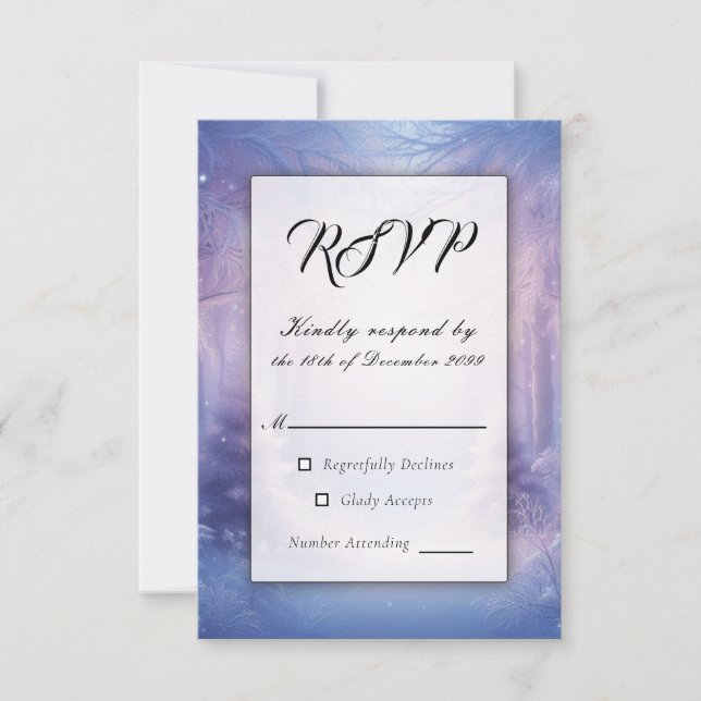 Tarjeta De Confirmación De Asistencia Serenade de nieve de invierno de Lavender (Anverso)