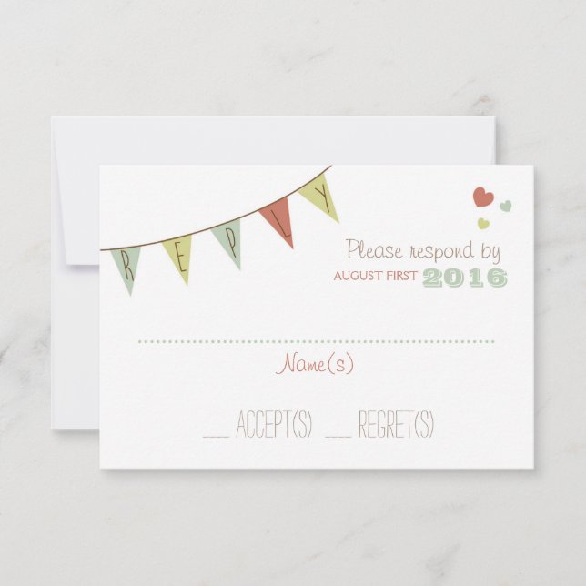 Tarjeta De Confirmación De Asistencia Shabby Chic Bunting Boda Reply Card Delicate (Anverso)