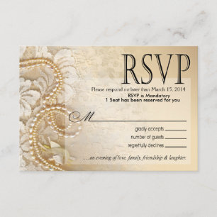 Tarjeta De Confirmación De Asistencia Shayla Pearls y Lace RSVP-2   cáscara de huevo