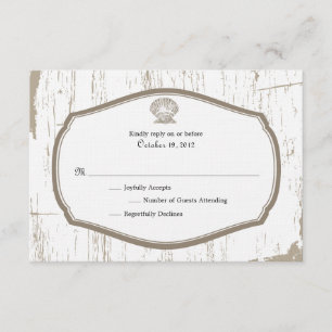 Tarjeta De Confirmación De Asistencia Shell Rustic Beach Wedding SVP