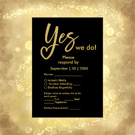 Tarjeta De Confirmación De Asistencia Sí, hacemos elegante Boda de oro negro