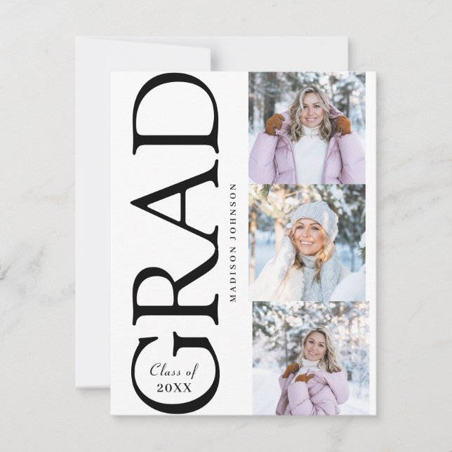 Tarjeta De Confirmación De Asistencia Side Typography Graduation 2026 3 Photo Party (Anverso)