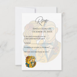 Tarjeta De Confirmación De Asistencia Silhouette artística Destino Boda de Arte Moderno