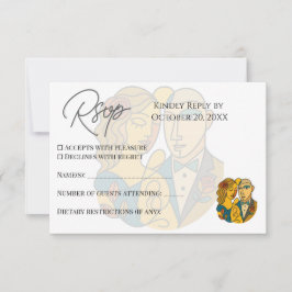 Tarjeta De Confirmación De Asistencia Silhouette artística Destino Boda de Arte Moderno