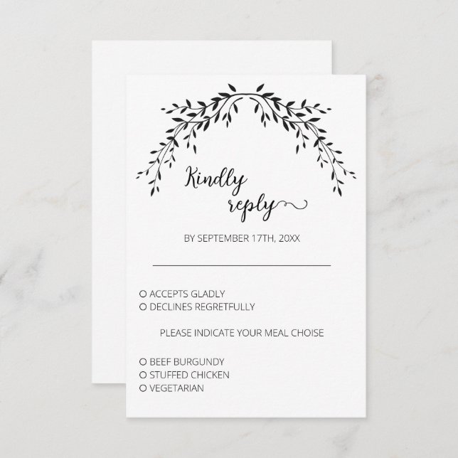 Tarjeta De Confirmación De Asistencia Silueta elegante de hojas (Anverso / Reverso)