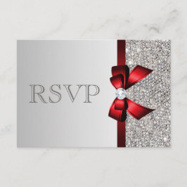 Tarjeta De Confirmación De Asistencia Silver Sequins Boda de diamante de bodas rojas RSV