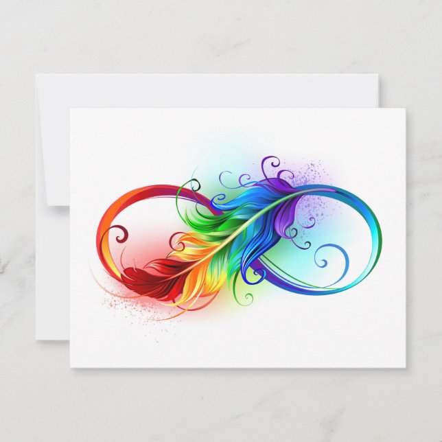 Tarjeta De Confirmación De Asistencia Símbolo infinito con plumas arcoiris (Anverso)