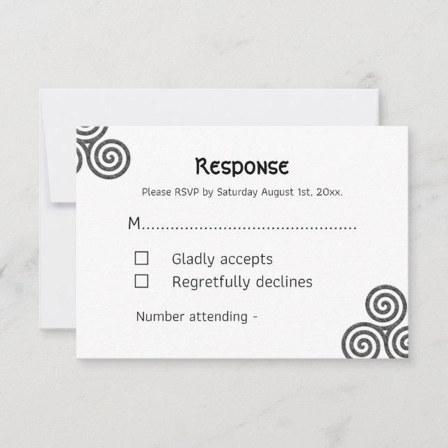 Tarjeta De Confirmación De Asistencia Símbolos celtas modernos y follaje sobre blanco (Anverso)