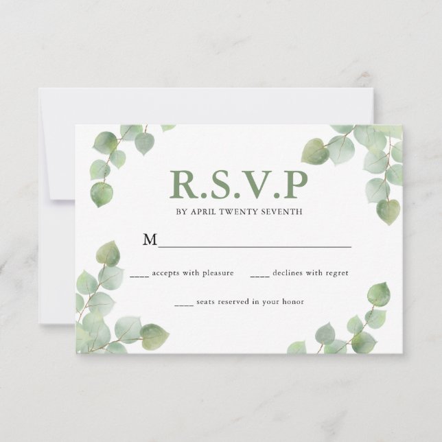 Tarjeta De Confirmación De Asistencia Simple acuarela Eucalyptus Greenery Boda (Anverso)