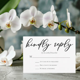 Tarjeta De Confirmación De Asistencia Simple Black Script Responde amablemente al Boda m