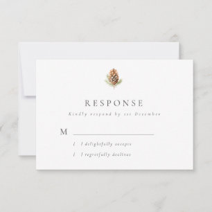 Tarjeta De Confirmación De Asistencia Simple Boda de Invierno del Cono Pino