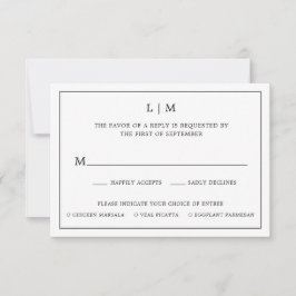 Tarjeta De Confirmación De Asistencia Simple Boda Elegante en Monograma Blanco y Negro