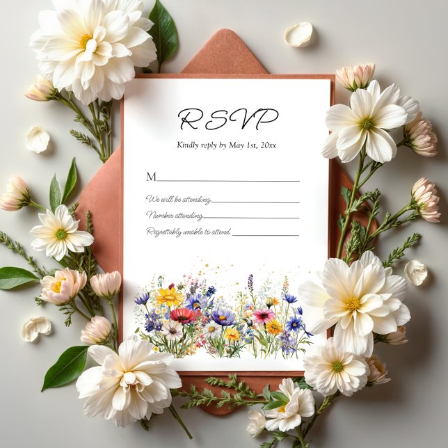 Tarjeta De Confirmación De Asistencia Simple Boho Chic Wildflower Wedding (Subido por el creador)