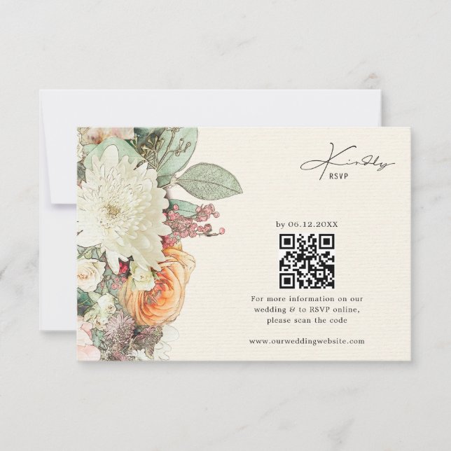 Tarjeta De Confirmación De Asistencia Simple Botanical Floral Eucalyptus Roses Wedding (Anverso)