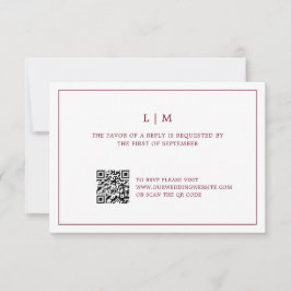 Tarjeta De Confirmación De Asistencia Simple Burgundy Monograma Código QR Boda Elegante