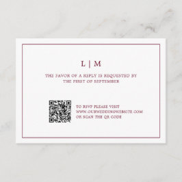 Tarjeta De Confirmación De Asistencia Simple Burgundy Monograma Código QR Boda Elegante