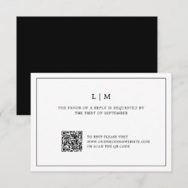 Tarjeta De Confirmación De Asistencia Simple código QR blanco y negro matrimonio elegant