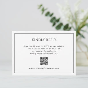 Tarjeta De Confirmación De Asistencia Simple código QR blanco y negro matrimonio elegant
