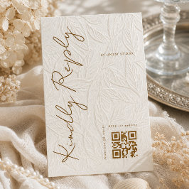 Tarjeta De Confirmación De Asistencia Simple código QR de boda con estampa de marfil
